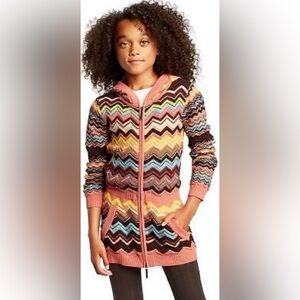 Girls MISSONI for Target Hoodie SWEATER Sz M Peach Multicolor Chevron Stripe